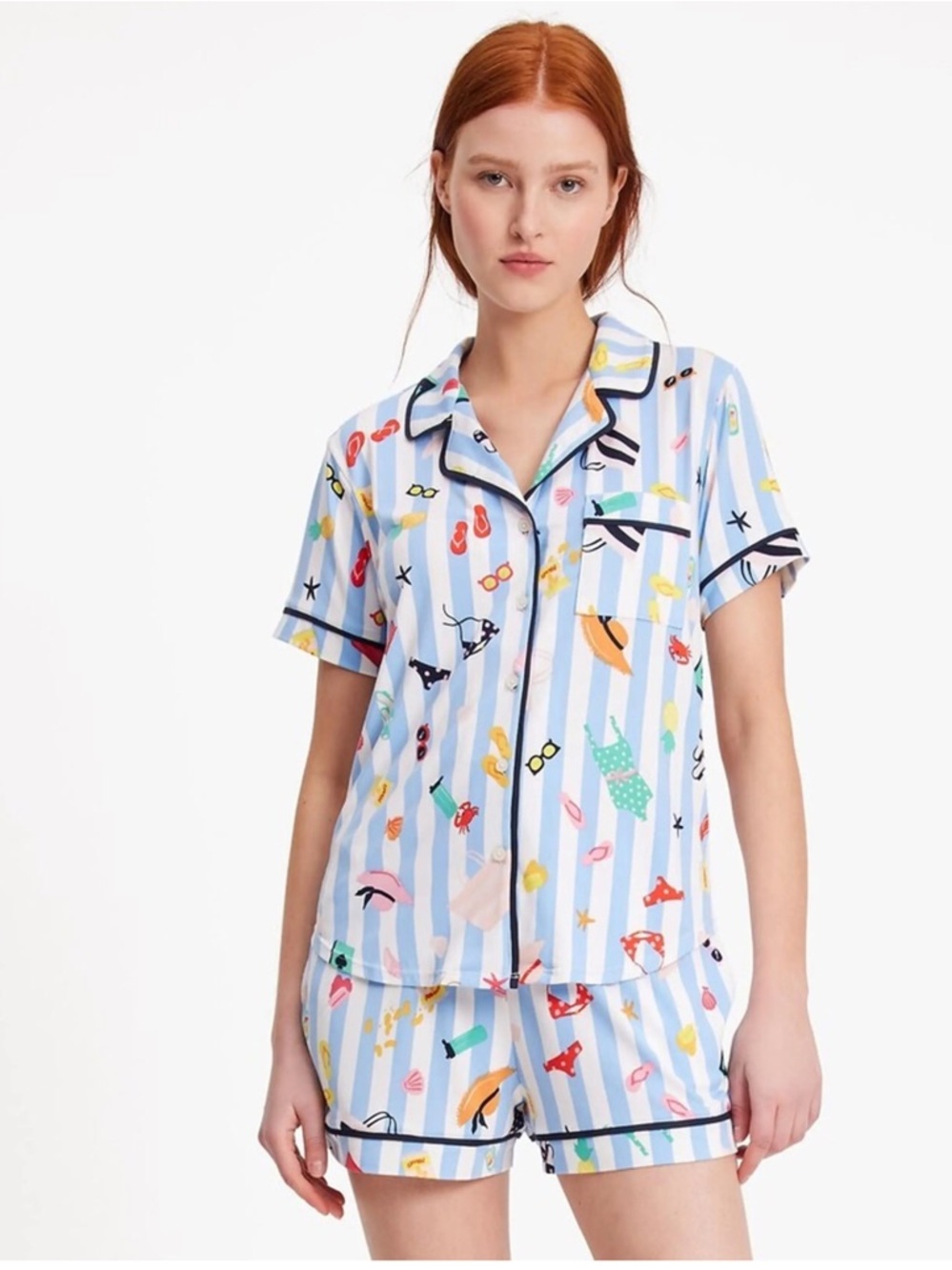 Kate Spade Cabana Stripes Beach Pajama Set Sz L